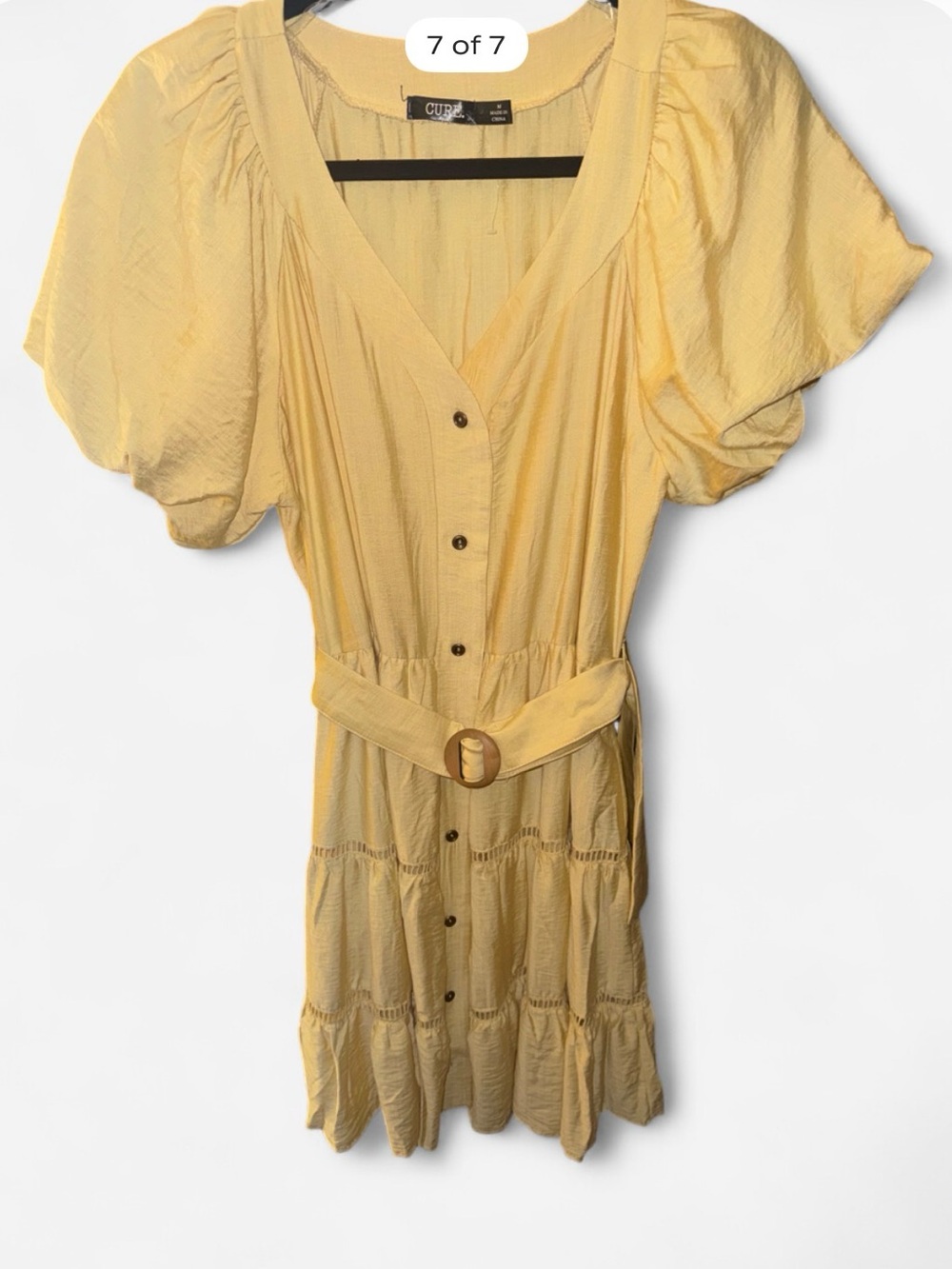 Cure Yellow Button-Front Midi Dress with Waist Belt NWOT